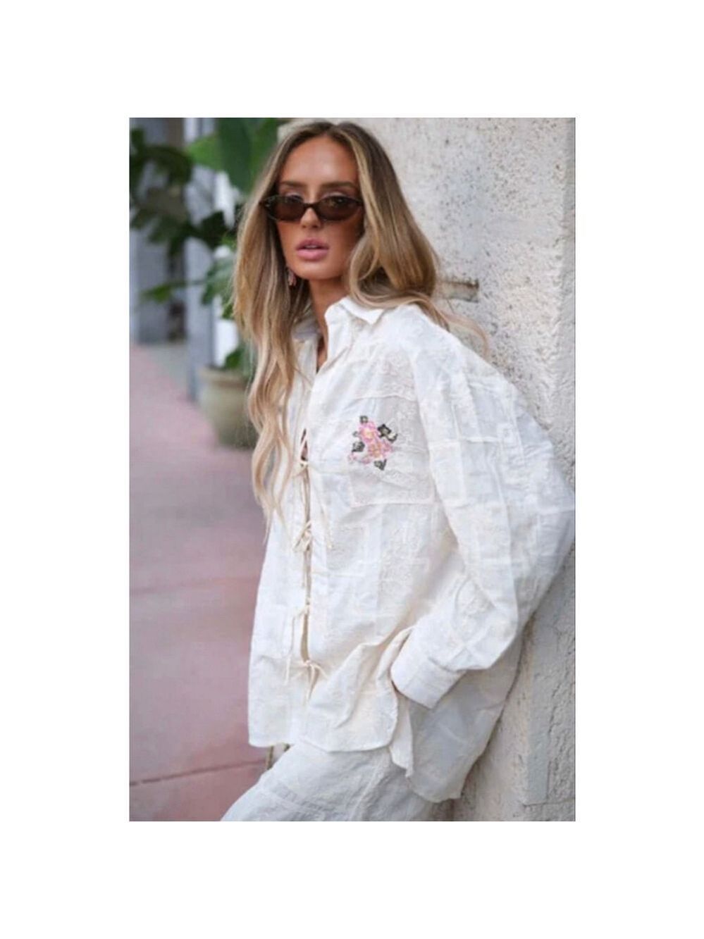 NWT Aguabendita Beige Swan Solido Meraki Button Down Shirt M/L